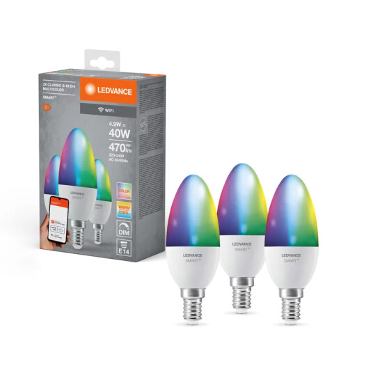 Ledvance SMART+ WiFi 230V E14 RGBW Pærer Trippelpakke Ledvance SMART+ WiFi 230V E14 RGBW Pærer Trippelpakke