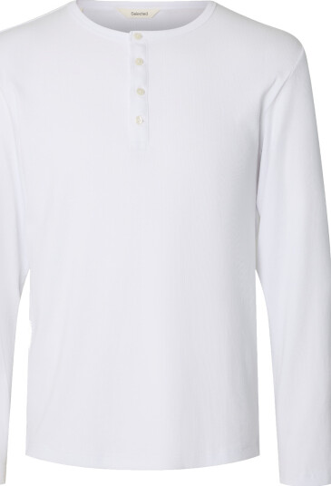 Selected Homme Austin Rib Long Sleeve Henley Tee Hvit L