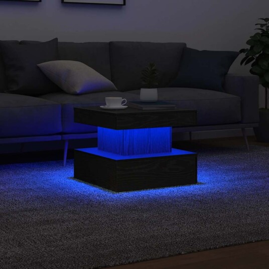 Salongbord med LED lys svart eik 50x50x40 cm