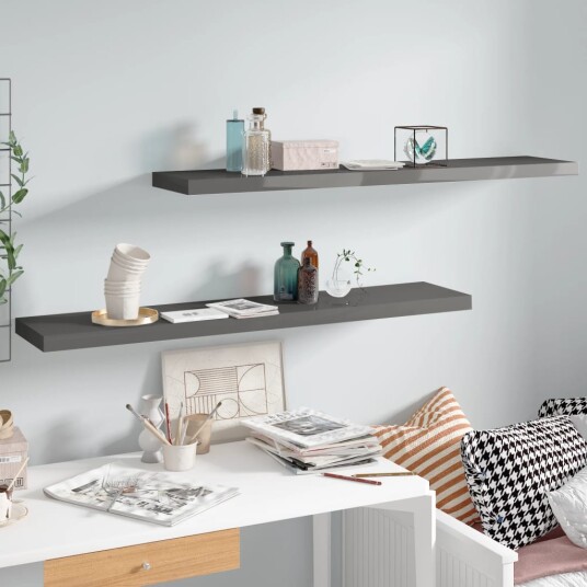 vidaXL Flytende vegghyller 2 stk h?yglans gr? 120x23,5x3,8 cm MDF