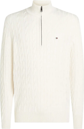 Tommy Hilfiger Classic Cotton Cable Zip Mock White S