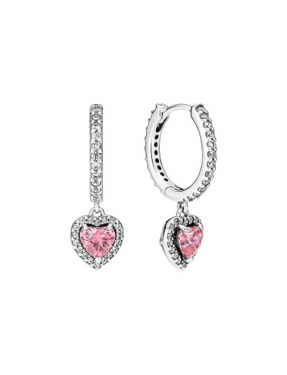 PANDORA Heart Sterling Silver Hoop Earrings With Fancy Pink And Clear Cubic Zirconia Rosa One Size PANDORA Heart Sterling Silver Hoop Earrings With Fancy Pink And Clear Cubic Zirconia Rosa One Size