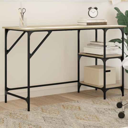 Skrivebord sonoma eik 120x50x75 cm metall og konstruert tre