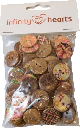 Infinity Hearts Infinity Hearts Assorted Buttons Med Kokosnøttmotiv 20 Mm 100 Stk 
