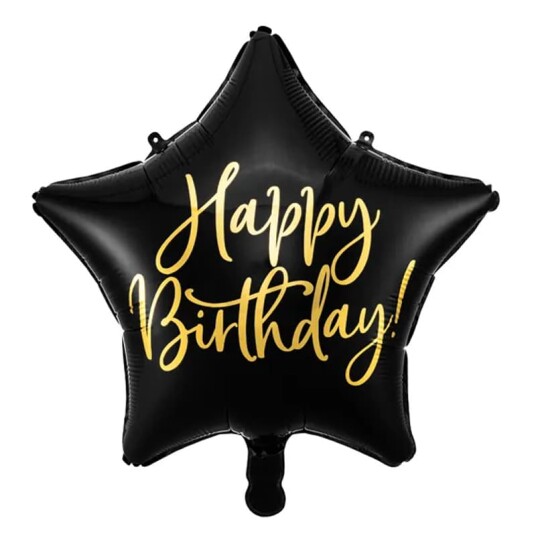 Happy Birthday! Stjerneformet Svart Folieballong med Metallisk Gullskrift 40 cm Happy Birthday! Stjerneformet Svart Folieballong med Metallisk Gullskrift 40 cm