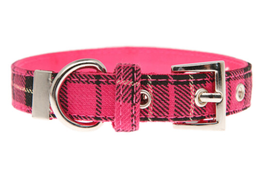 Hundehalsbånd Tartan L 25mmx35-45cm Rosa