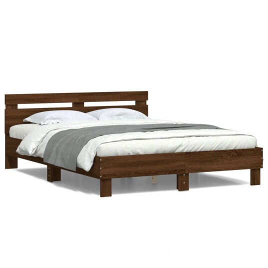 vidaXL Sengeramme med hodegavl og LED brun eik 140x200 cm 8721012247697