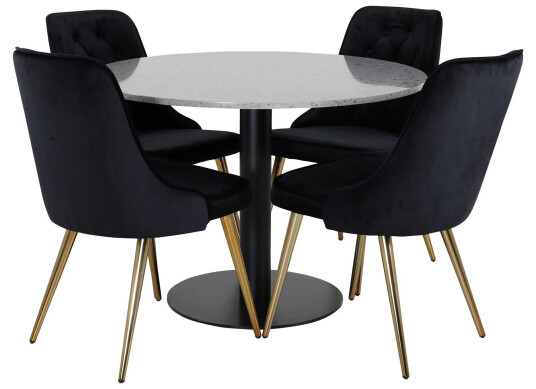 Venture Design Razzia & Velvet spisegruppe Grå/svart 4 st stoler & bord 106 cm
