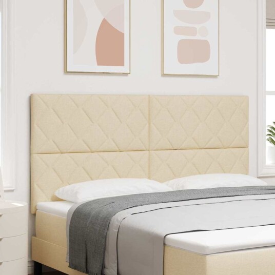 Sengegavl Diamantblokker Design Kremhvit 180 cm Stoff