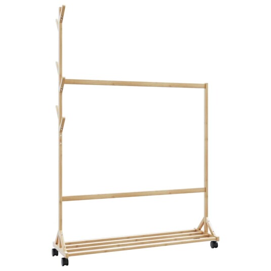  Klesstativ med kroker og hjul 100x35x157 cm bambus 8721102642982