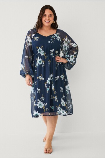 Zizzi Kjole mBeatrise L/S Midi Dress Blå