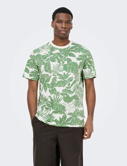 ONLY & SONS Onsperry Life Reg Leaf Aop Ss Tee Green S