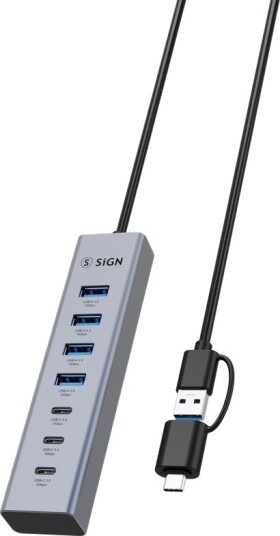 SiGN 7-i-1 USB-hub 4x USB-A / 3x USB-C, 1,2 m