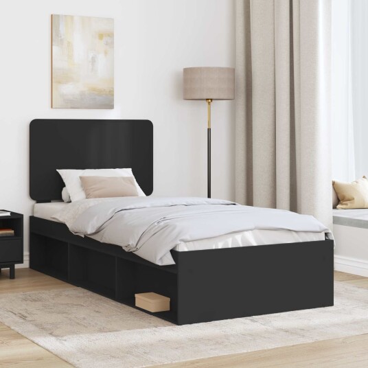  Sengestamme med hodegjerde Svart 90 x 200 cm Massiv furu