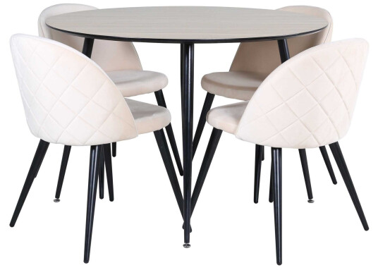 Venture Design Silar & Velvet spisegruppe Beige/natur 4 stoler & bord 100 cm