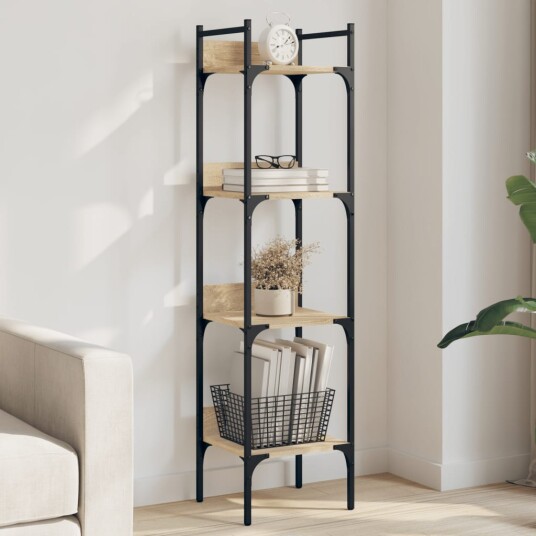 Bokhylle 4 etasjer svart 35x30x138,5 cm konstruert tre 8721012339002