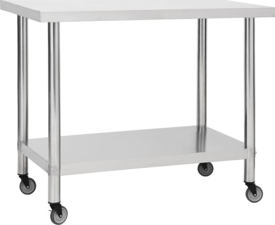 vidaXL Arbeidsbord for kjøkken med hjul 100x30x85 cm rustfritt stål vidaXL Arbeidsbord for kjøkken med hjul 100x30x85 cm rustfritt stål
