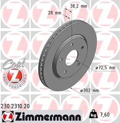 Bremseskive ZIMMERMANN 230.2310.20