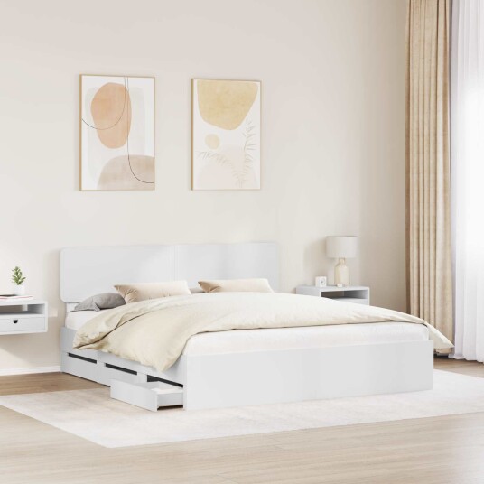  Sengestamme med skuff Hvit 180 x 200 cm Konstruert tre