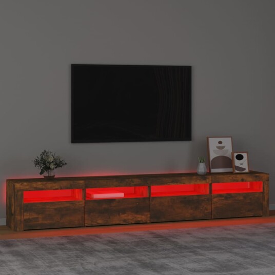 vidaXL TV-benk med LED-lys røkt eik 240x35x40 cm