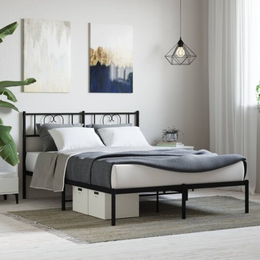  Sengeramme i metall med sengegavl svart 140x200 cm 8721012048232