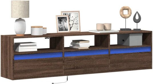 Vegghengt TV-benk med LED brun eik 180x31x45 cm 8721158342911