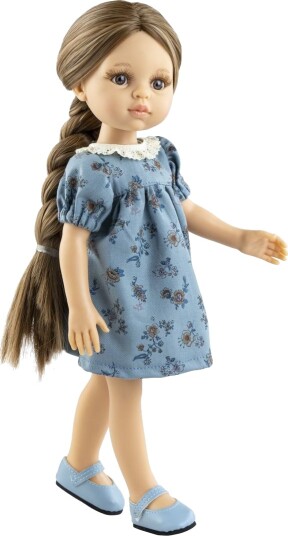 Paola Reina Las Amigas Laurie Blå Kjole Hvide Flæser Blå Sko Dukke 32 cm