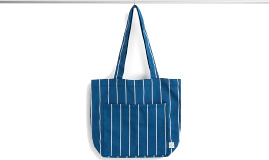 Outdoor Market Tote Bag Medium Blue With Beige Stripe