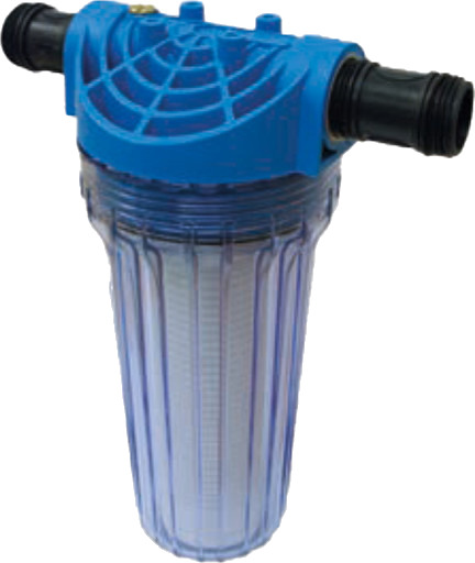 3-delt vannfilter i plast, egnet for 10" patroner.