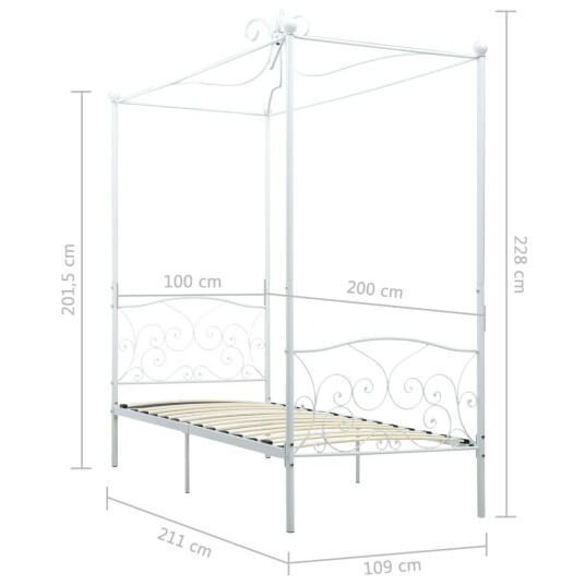 vidaXL Himmelsengeramme hvit metall 100x200 cm