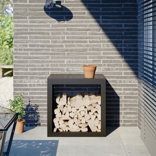 Vedstativ svart 60x40x60 cm stål