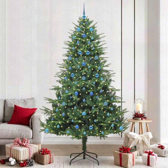 Kunstig forhåndsbelyst juletre med kule sett grønn 240 cm