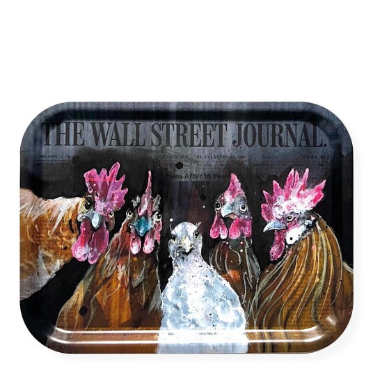 Lisa Törner Art  Bordbrikke Roosters of Wall Street 28x36 cm svart