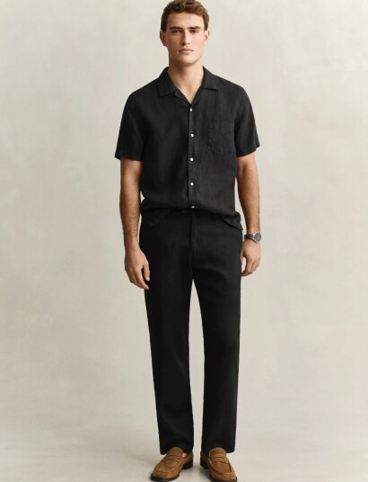 GANT Reg Linen Ds Pants   Black   XXL