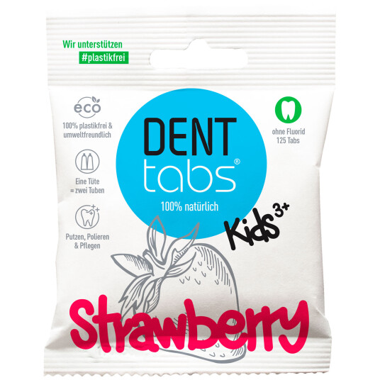 DentTabs Jordbærtannkremtabletter uten fluor til barn DentTabs Jordbærtannkremtabletter uten fluor til barn