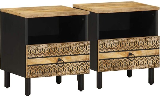 Nattbord 2 stk svart 40x33x46 cm grovt heltre mangotre 8721158496348