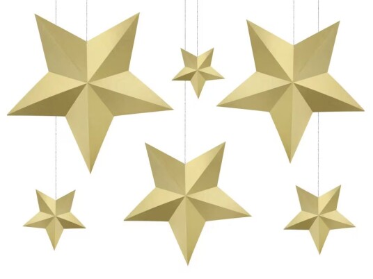 Partydeco Sett med 6 Assorterte Hengende Stjerne Dekorasjoner Gull Jul Partydeco Sett med 6 Assorterte Hengende Stjerne Dekorasjoner Gull Jul