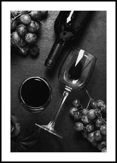 Wine and Grapes Black and White Plakat Plakat / 21x30cm Wine and Grapes Black and White Plakat Plakat / 21x30cm