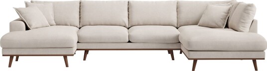 Copenhagen Premium 5 personers Højrevendt U formet Dyb Sofa med Divan og Chaiselong i Stoff Beige