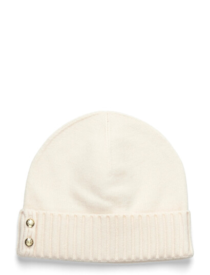 Lauren Ralph Lauren Button-Trim Knit Beanie - Cream - ONE SIZE Lauren Ralph Lauren Button-Trim Knit Beanie - Cream - ONE SIZE