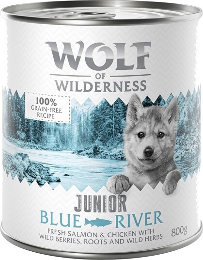 Wolf Of Wilderness Våtfôr Junior Blue River Junior & Laks Kylling 6 X 800 G
