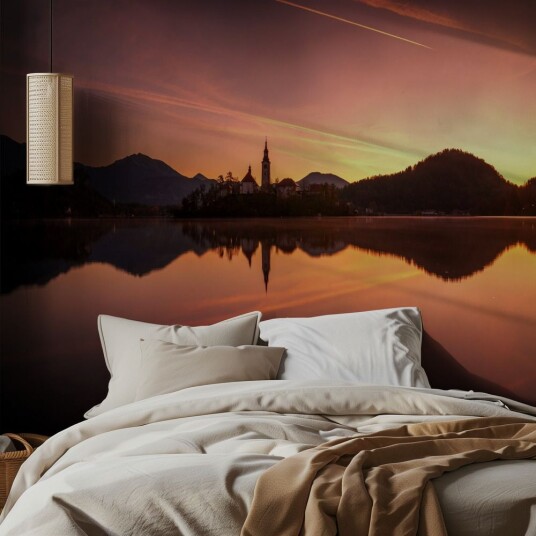 Tapet   Solnedgang Innsjø Refleksjon