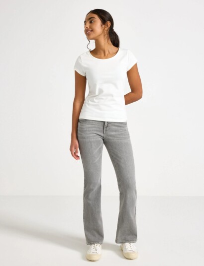 Lindex Freja Flared Leg Jeans With Decorated Back Pockets   Grey   164