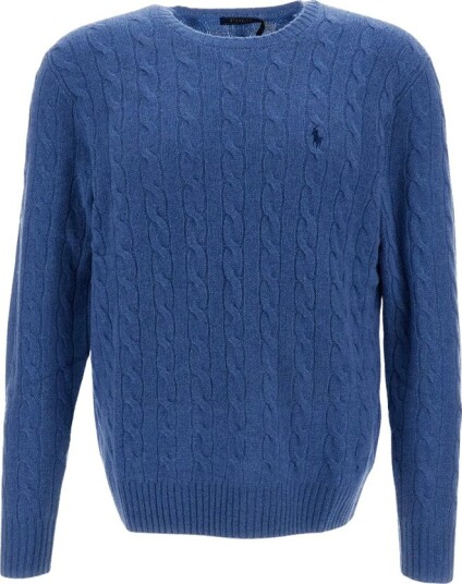 Polo Ralph Lauren Cable Knit Wool Cashmere Sweater   BLUE BORAGE HEATH   M