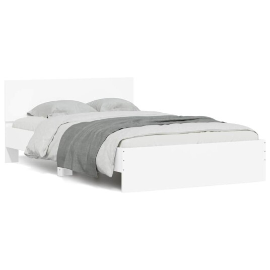 Sengeramme med hodegavl og LED hvit 140x200 cm 3207609