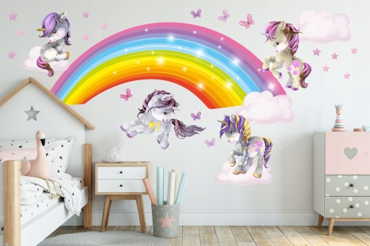 Wallstickers Enhjørninger og regnbue