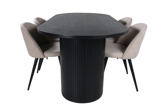 Venture Home Bianca Spisegruppe 200 cm Oval med 4 Velvet Stoler Beige