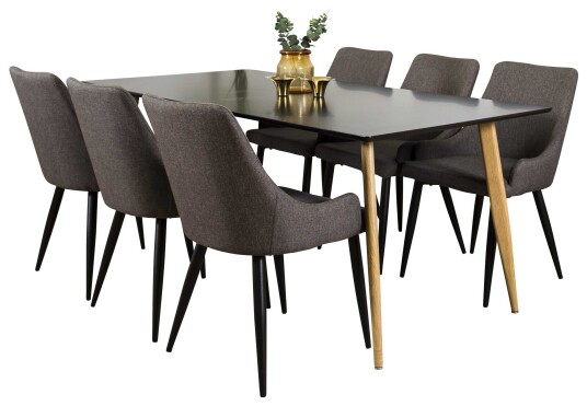 Venture Design Polar & Plaza spisegruppe Svart/grå 6 st stoler & bord 180 x 90 cm