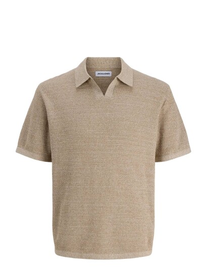 Jack & Jones Jjegeorge Knit Split Neck Ss Beige S
