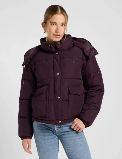 Lee Jeans Short Puffer With Hood - Burgundy - S Lee Jeans Short Puffer With Hood - Burgundy - S